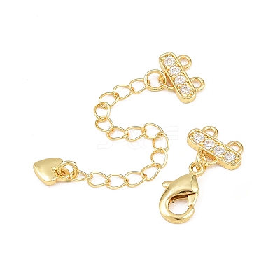 Brass Micro Pave Clear Cubic Zirconia End with Chains KK-H093-03G-1