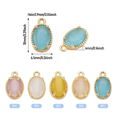 5Pcs 5 Colors Oval Brass Charms KK-TADJ0001-14-1