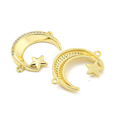Rack Plating Brass Micro Pave Clear Cubic Zirconia Moon with Star Connector Charms KK-P270-21G-1