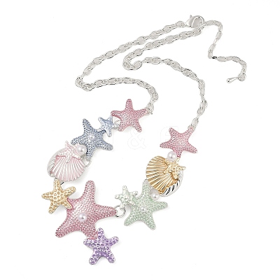 Summer Beach Alloy Colorful Enamel Starfish & Shell Bib Necklaces NJEW-B113-06-1