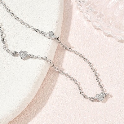 Brass Micro Pave Clear Cubic Zirconia Heart Link Chain Bracelets KK-CBA6980-23P-1