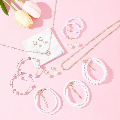 Plastic Imitation Pearl & Shell Pearl Earrings SJEW-FS0001-02-1