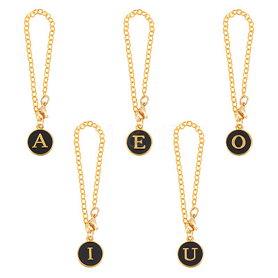5Pcs 5 Style Flat Round with Letter Alloy Enamel Wine Glass Charms HJEW-TA0001-18-1