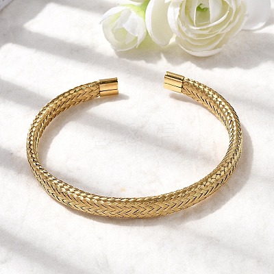 Braided 304 Stainless Steel Cuff Bangles for Women BJEW-A067-08G-1