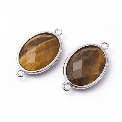 Platinum Tone Brass Tiger Eye Links connectors G-F339-B05-1