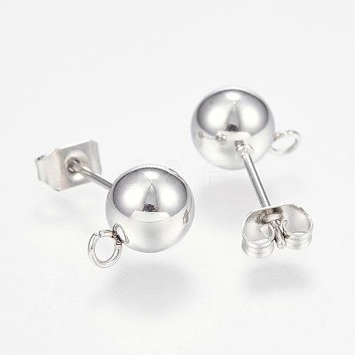 Non-Tarnish 201 Stainless Steel Ball Stud Earring Post X-STAS-F088-01P-1