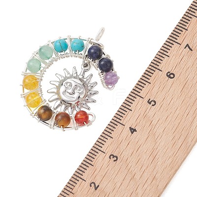 7 Chakra Round Mixed Stone Copper Wire Wrapped Moon Pendants PALLOY-TA00401-02-1