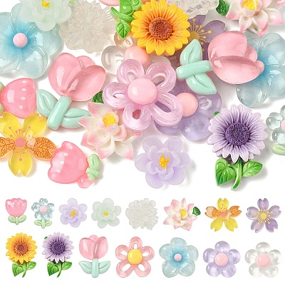 11Pcs 11 Styles Opaque & Transparnt Resin Flowers Cabochons RESI-YW0005-41-1