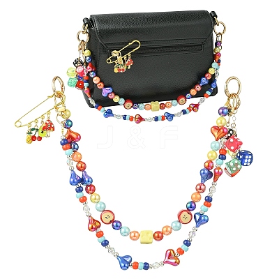 4Pcs Acrylic & Plastic & Resin Bead Heart Apple Bag Extender Chains and Steel Dice Brooches HJEW-YW00110-1