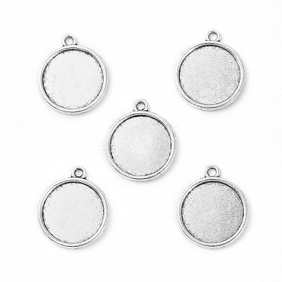 Tibetan Style Antique Silver Alloy Flat Round Pendant Cabochon Settings TIBEP-M022-29AS-1