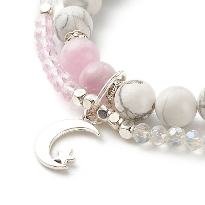 Moon and Star Charm Multi-strand Bracelet BJEW-TA00033-03-1