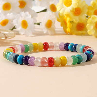 Bohemian Rainbow Mixed Gemstone Rondelle Beaded Stretch Bracelets for Women AG7128-1