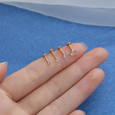 316 Surgical Stainless Steel Clear Cubic Zirconia Threadless Labret Stud WG700A9-06-1