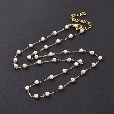 PVD Vacuum Plating 304 Stainless Steel Beaded Necklaces NJEW-E064-03G-1