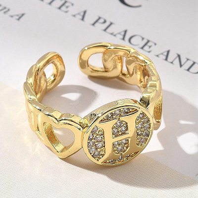 Brass Micro Pave Clear Cubic Zirconia Open Cuff Rings for Women RJEW-K289-02G-H-1
