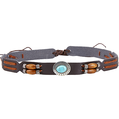 Synthetic Turquoise Oval Beaded Southwestern Cowboy Hat Belt DIY-WH0449-02-1