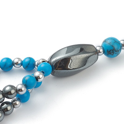 Non-Magnetic Synthetic Hematite & Turquoise Beades 3 Layer Necklaces NJEW-H307-01C-1