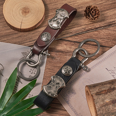 2Pcs 2 Colors Leather Clasps Keychain KEYC-BY0001-04-1