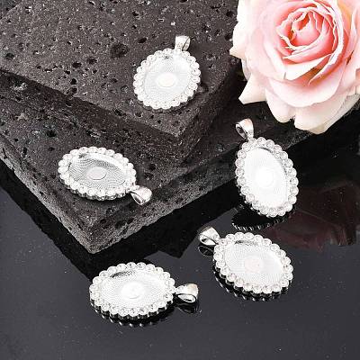 Oval Alloy Rhinestone Pendant Cabochon Settings ALRI-T354-01S-1