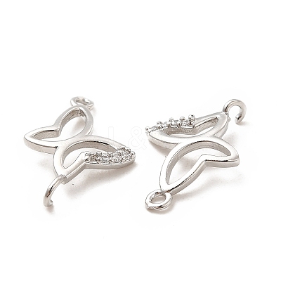 Rack Plating Brass Micro Pave Clear Cubic Zirconia Connector Charms KK-E081-04P-1