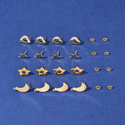 16Pcs 4 Styles 304 Stainless Steel Stud Earring Findings STAS-FS0001-85G-1