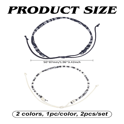 2Pcs 2 Colors Cotton And Linen Cord Braided Bracelets for Men Women BJEW-LP0003-19-1