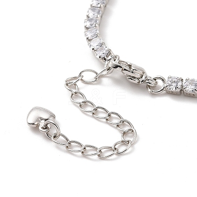 Clear Cubic Zirconia Heart Pendant Necklace with Tennis Chains NJEW-E042-02P-1