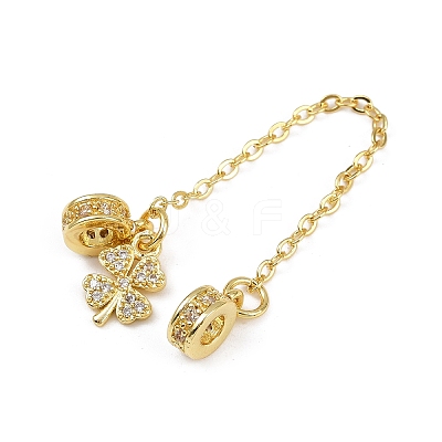 Brass Pave Clear Cubic Zirconia European Safety Chains with Charms KK-L236-16A-G-1