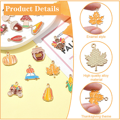 15Pcs 15 Styles Thanksgiving Day Alloy Enamel Pendants FIND-YW0005-79-1
