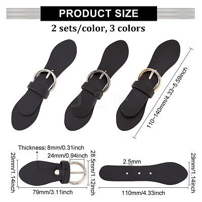 6 Sets 3 Colors Black PU Leather Buckles FIND-FG0002-23-1