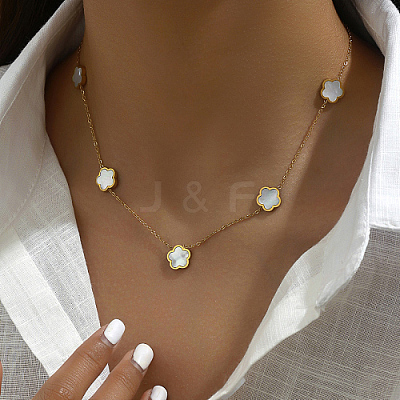 Golden 201 Stainless Steel Flower Pendant Necklace for Women WB0068-1-1