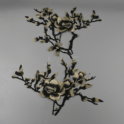 Flower & Branch Pattern Polyester Fabrics Computerized Embroidery Cloth Sew on Appliques PATC-WH0009-05C-1