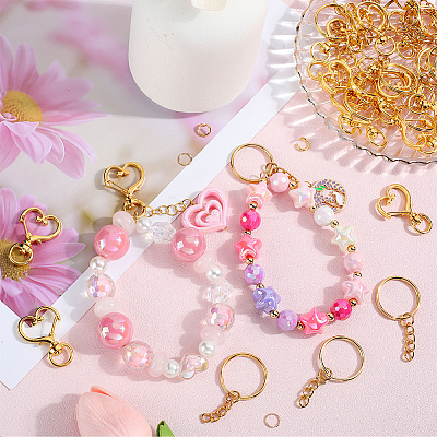150Pcs 3 Styles Heart Shape Zinc Alloy Swivel Lobster Clasp with Iron Split Key Rings with 304 Stainless Steel Jump Rings FIND-SP0002-59G-1