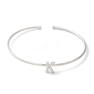 Rack Plating Brass Micro Pave Clear Cubic Zirconia Letter Open Cuff Bangles BJEW-A018-01P-K-1