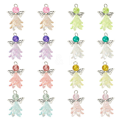 32Pcs 8 Colors Acrylic & Glass Pendants PALLOY-TAC0175-1