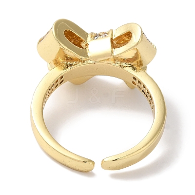 Bowknot Brass Micro Pave Clear Cubic Zirconia Open Cuff Rings for Women LS-RJEW-C098-13G-1