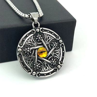 European Stainless Steel Yellow Evil Eye Star Pendant Necklaces for Men YW2402-1