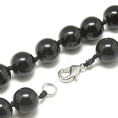 Natural Dyed & Heated Black Agate Beaded Necklaces NJEW-S404-02-1