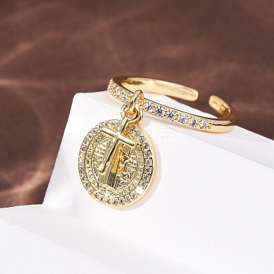 Brass Micro Pave Cubic Zirconia Cuff Rings for Women RJEW-K264-08G-1