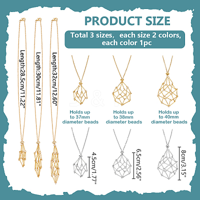 6Pcs Crystal Cage Holder Necklace NJEW-AB00036-1