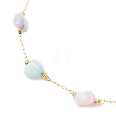 Dyed Nuggets Natural Shell & 304 Stainless Steel Link Chain Anklets AJEW-AN00726-1