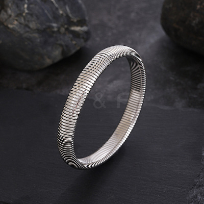 201 Stainless Steel Ribbed Bangles for Women BJEW-T024-02P-1
