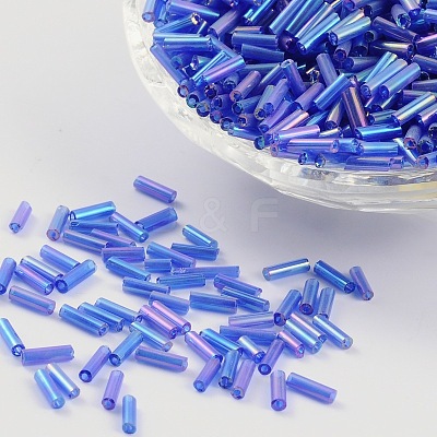 Transparent Colours Rainbow Glass Bugle Beads X-TSDB6MM168-1