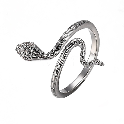 Brass Micro Pave Clear Cubic Zirconia Cuff Rings RJEW-H538-07-1
