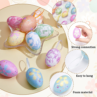 2 Sets 2 Styles Easter Egg Foam Glitter Powder Pendant Decorations AJEW-SP0004-78A-1