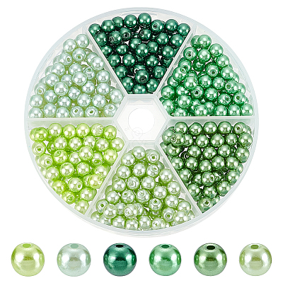 300Pcs 6 Colors Baking Paint Pearlized Glass Pearl Round Beads HY-WR0001-02D-1