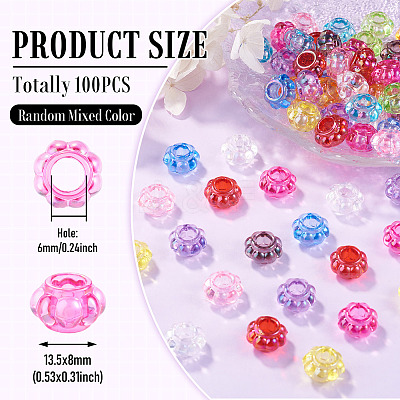 100Pcs UV Plating Transparent Acrylic European Beads TACR-TA0001-93C-1
