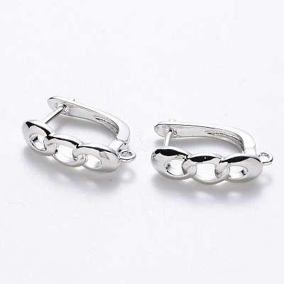 Brass Hoop Earring Findings with Latch Back Closure X-KK-T048-024P-NF-1