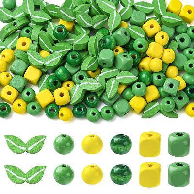 140Pcs 6 Styles Spray Painted Wooden Beads WOOD-FS0002-54-1