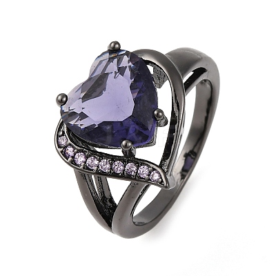 Heart Brass Micro Pave Cubic Zirconia Finger Rings FS-WG4D14B-05-1